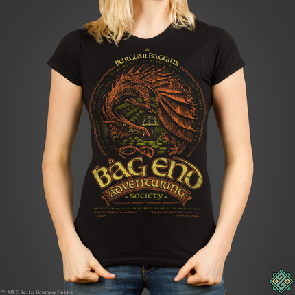 Licensed Lord of the Rings ladies t-shirt with Bag End Adventuring art print