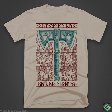 Licensed Lord of the Rings t-shirt with Baruk Khazad dwarven axe design