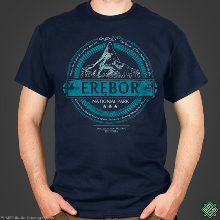 Licensed Lord of the Rings mens t-shirt with Erebor National Park art print