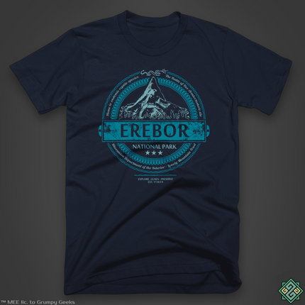 Licensed Lord of the Rings tshirt with blue Erebor National Park design