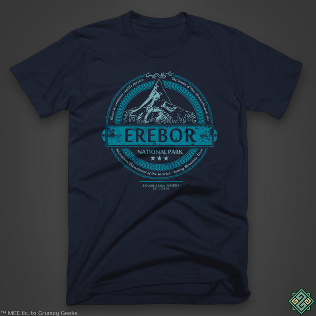 Licensed Lord of the Rings tshirt with blue Erebor National Park design
