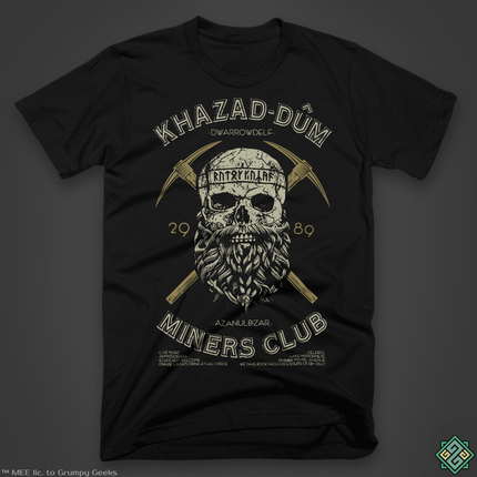 Licensed Lord of the Rings t-shirt with Khazad-dum Moria Miners Club design