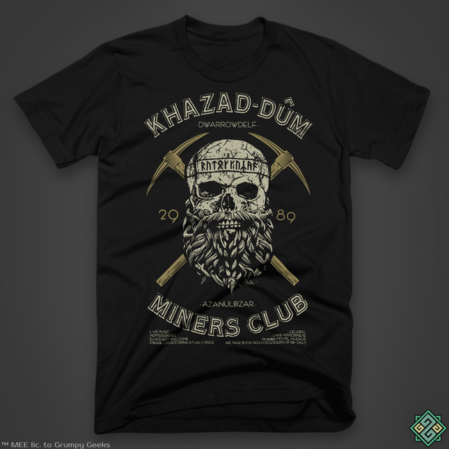 Licensed Lord of the Rings t-shirt with Khazad-dum Moria Miners Club design