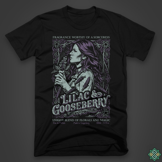 Black The Witcher t-shirt showing Yennefer of Vengerberg in violet color scheme