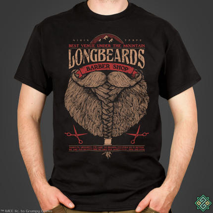 Licensed Lord of the Rings mens t-shirt with Longbeards Barbershop art print