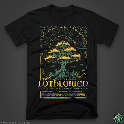 Licensed Lord of the Rings t-shirt with a golden tree Lorien design