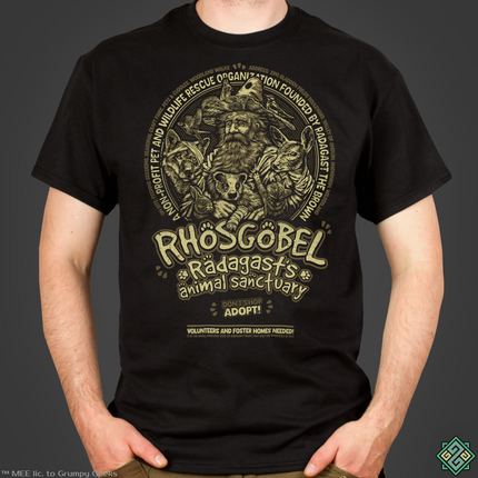 Licensed Lord of the Rings mens t-shirt with Radagast's Animal Sactuary art print