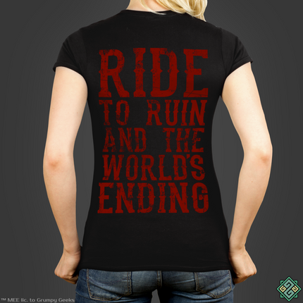 Licensed Lord of the Rings ladies t-shirt with Ride to Ruin art print
