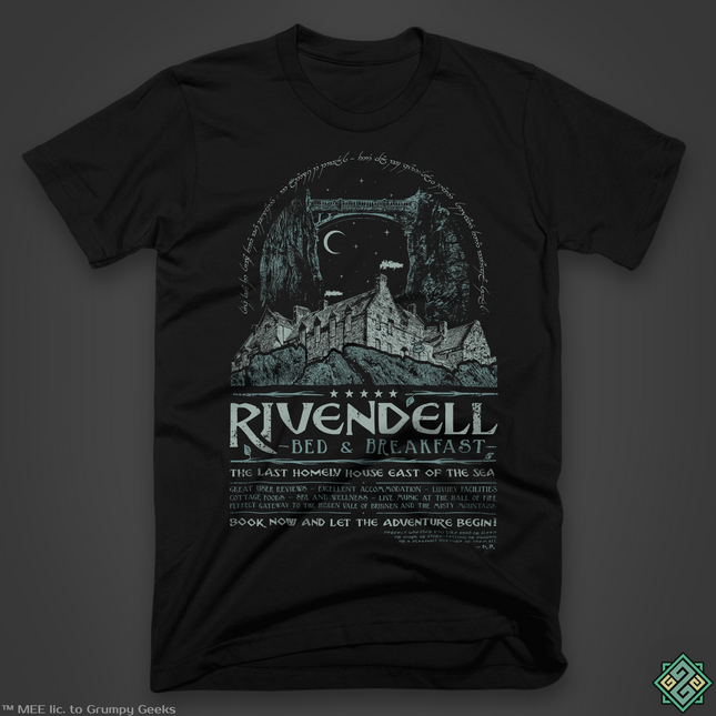 Licensed Lord of the Rings t-shirt with Rivendell Bed & Breakfast design