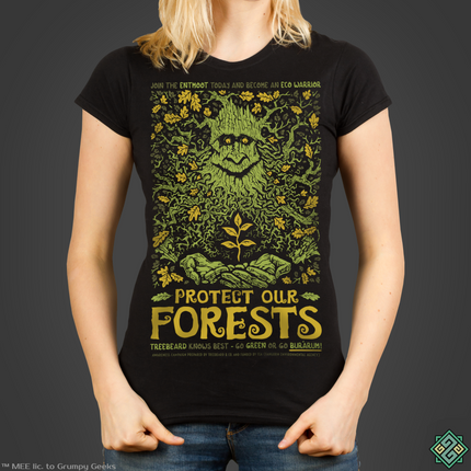 Licensed Lord of the Rings ladies t-shirt with Protect our Forests Eco Ent art print
