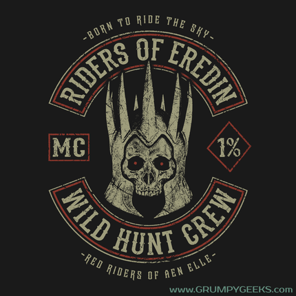 The Witcher tshirt design showing the helmet of Eredin of the Wild Hunt in a MC style