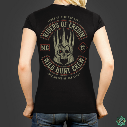 The Witcher ladies t-shirt with 'Riders of Eredin Wild Hunt Crew' MC design printed on the back