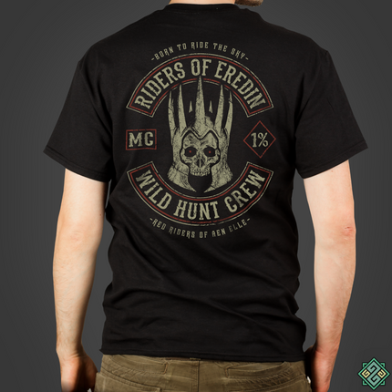 The Witcher mens t-shirt with 'Riders of Eredin Wild Hunt Crew' MC design printed on the back