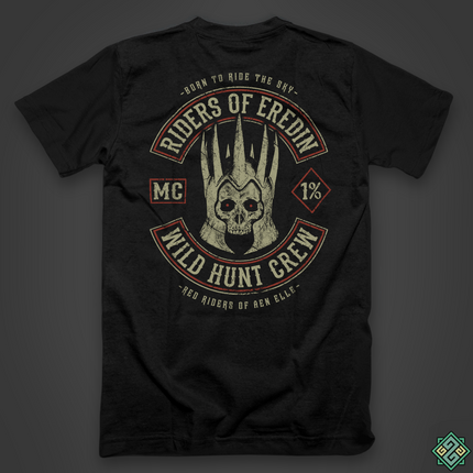 Black The Witcher t-shirt with Riders of Eredin Wild Hunt motorcycle logo back print
