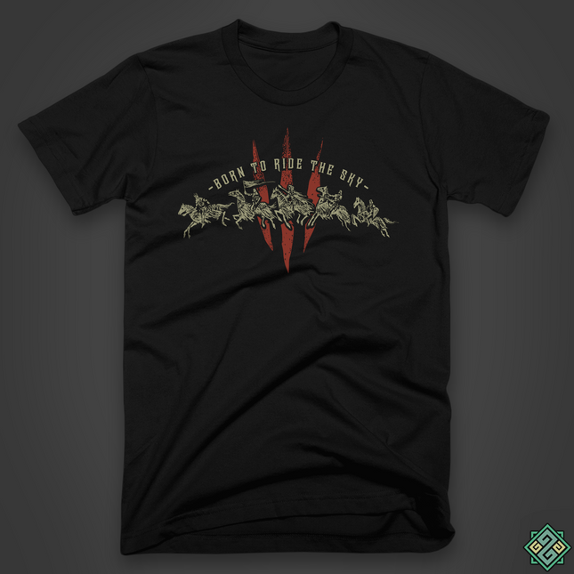 Black The Witcher t-shirt with riders of the Wild Hunt front print