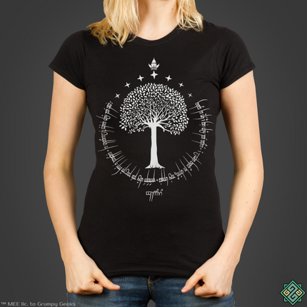 Licensed Lord of the Rings ladies t-shirt with the white tree of Gondor art print