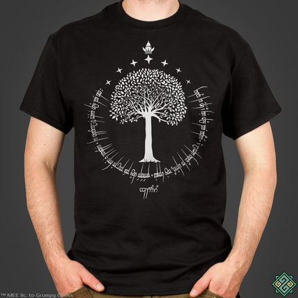 Licensed Lord of the Rings mens t-shirt with the white tree of Gondor art print
